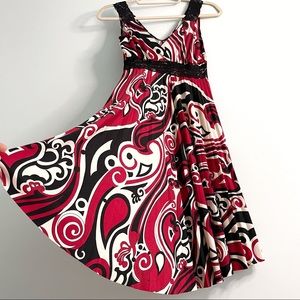 Pleated Fitted Dress in Red and Black w/ See Through Stretchy Lace for Going Out